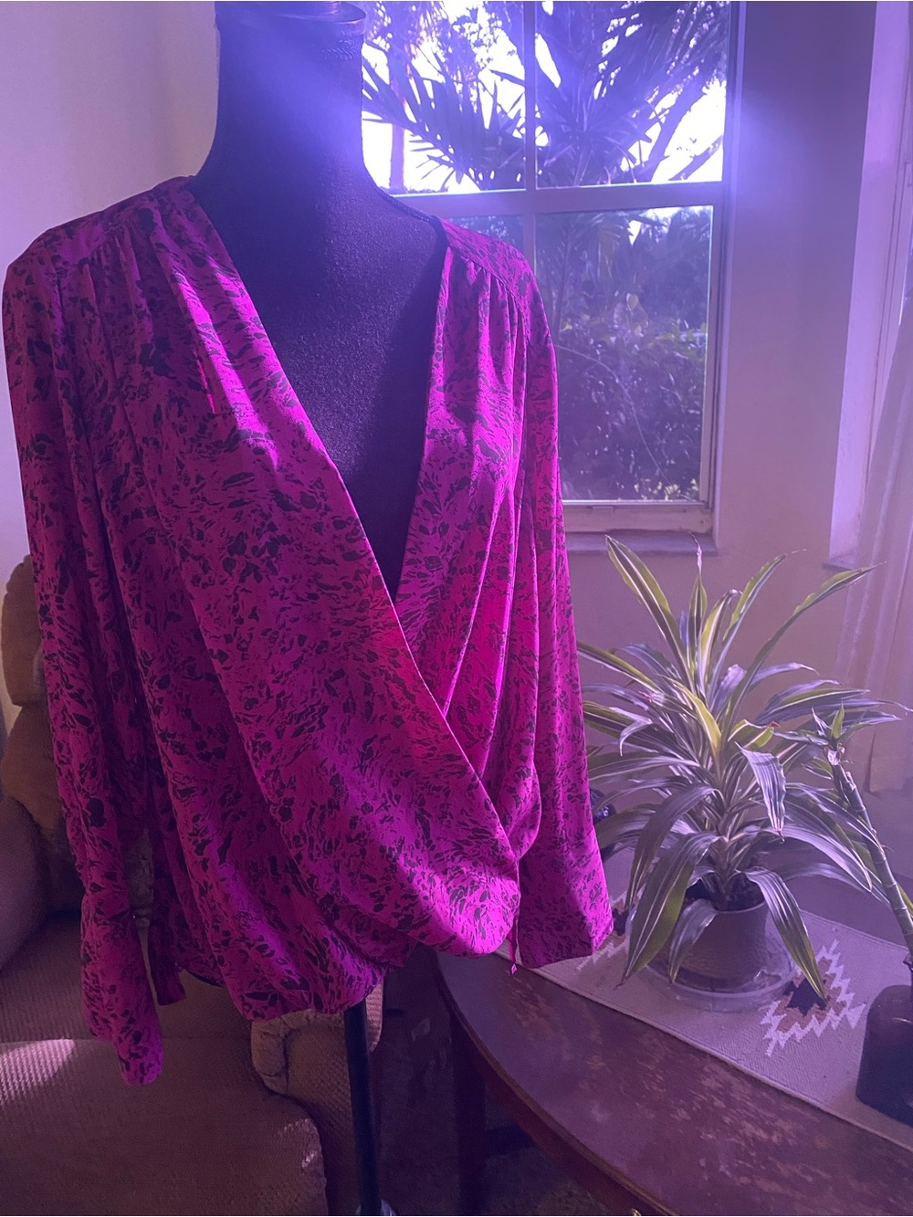 INC International Concepts Fuchsia Wrap-Front Blouse